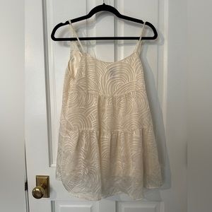 Anthropologie Cream Swirl Lace-Overlay Tank